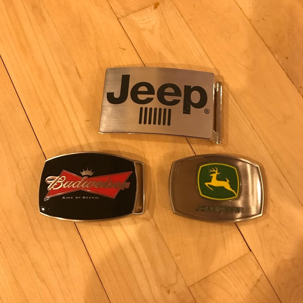 Men’s belt buckles. Jeep Budweiser John Deere